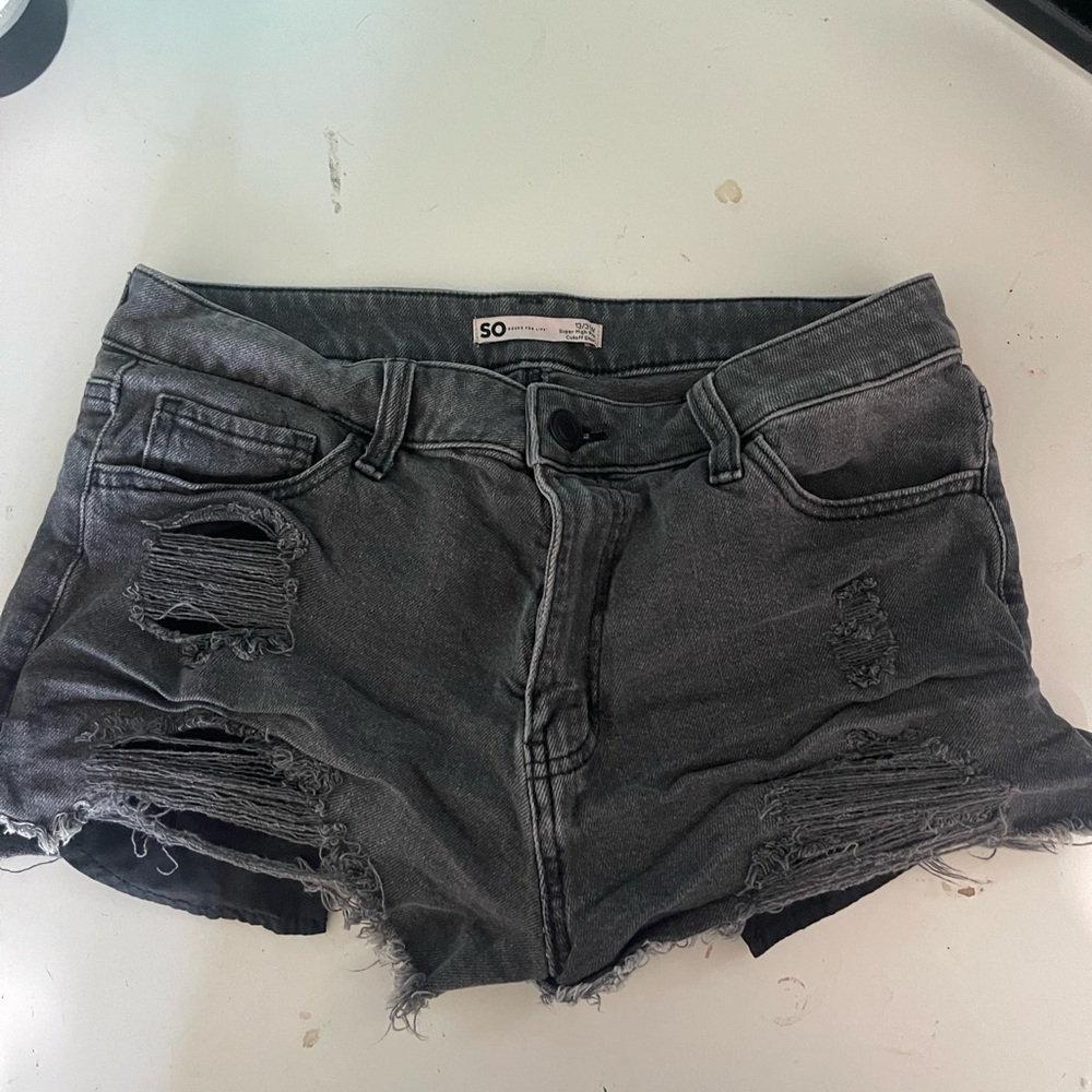 SO Charcoal Distressed Denim Shorts